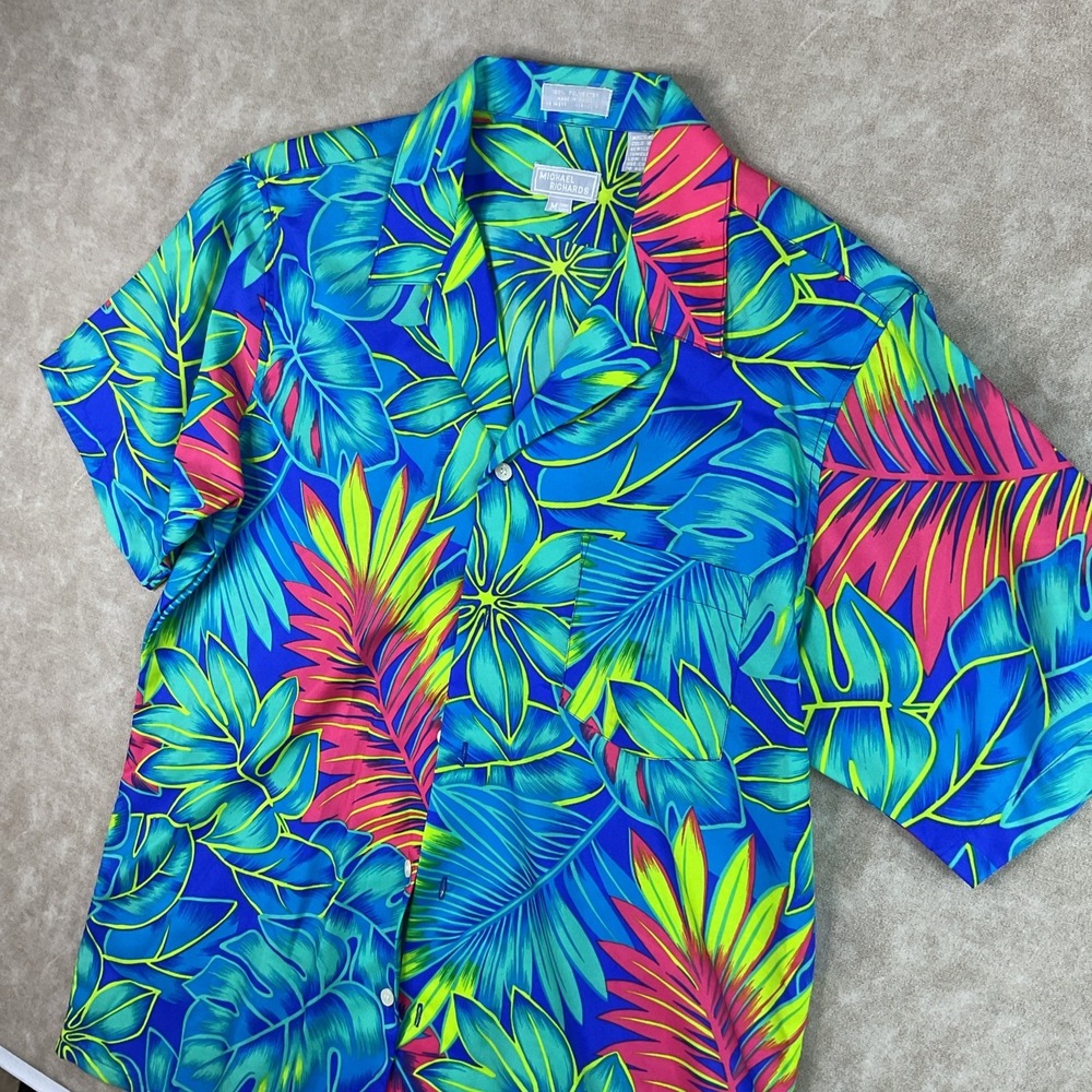 Michael Richards Mens Hawaiian Kramer Shirt‎ Tropical Floral Print Button Up M